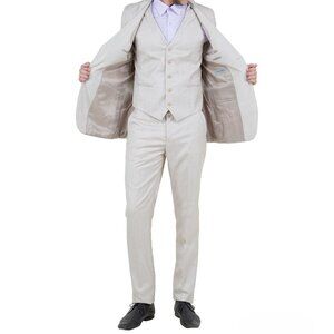 Solid Tan 3 Piece Slim Fit Tazzio Men's Suit